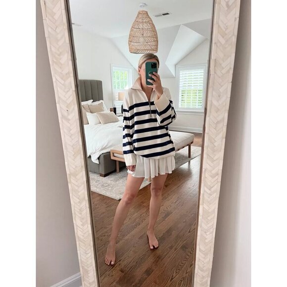 FREE PEOPLE Coastal Stripe Pullover in Champagne Navy Combo Size Medium - Picture 4 of 16